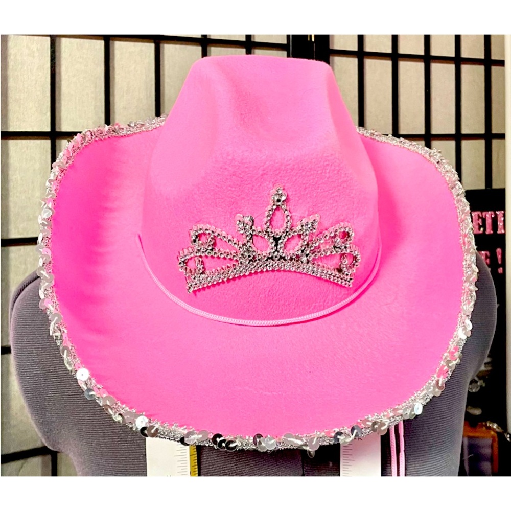 COWBOY WESTERN HAT Pink bling embellished princess tiara/crown size 8 x 6 NWOT - Picture 3 of 7